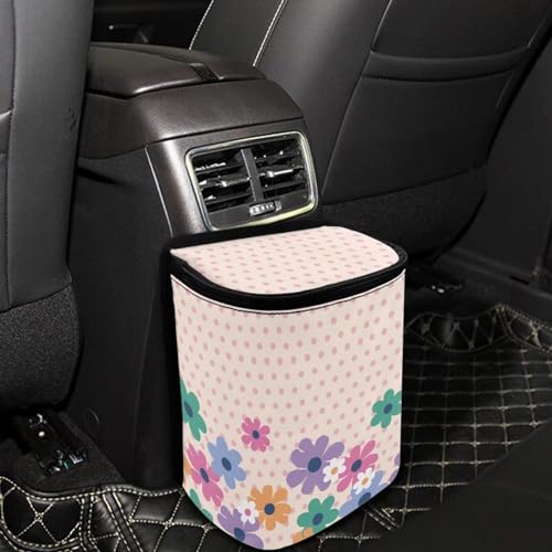 Image of Cute Groovy Flower Butterfly Car Trash Can Bin Interior Accessory Large Capacity Auto Garbage Bin for SUV Truck,Garbage Container Bin