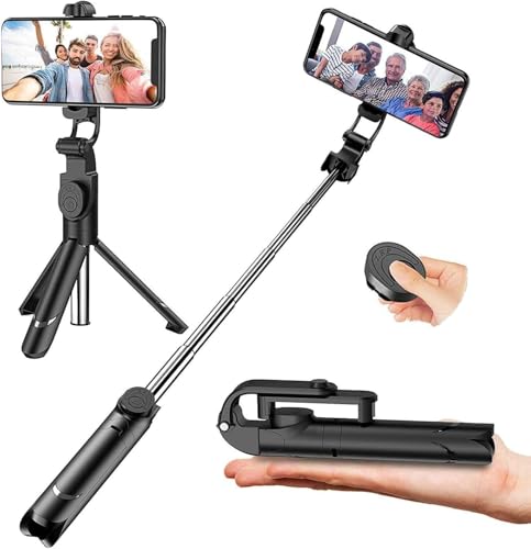 Wireless Selfie Stick, Extendable 3-in-1 Tripod Stand, Detachable Wireless Remote Selfie Stick, Support Video Record for iPhone 17/16/15/14/13/12 Pro Max, Samsung Smartphones, Android Devices