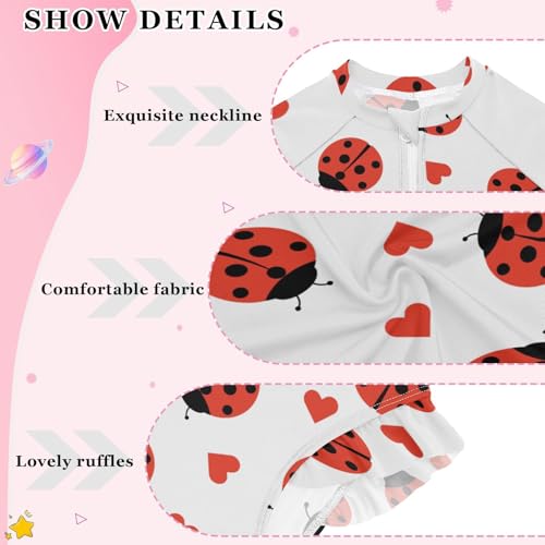 Girls One Piece Swimsuits Long Sleeve Swimsuit Zipper Bathing Suits Red Ladybugs Love3