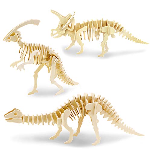 Georgie Porgy Modelos de Animales de Madera en 3D, Kit de Construcción de Artesanía en Madera de Rompecabezas ños de Edad para Niños de 5+ (3 Piezas, Parasaurolophus Apatosaurus Triceratops) Cover