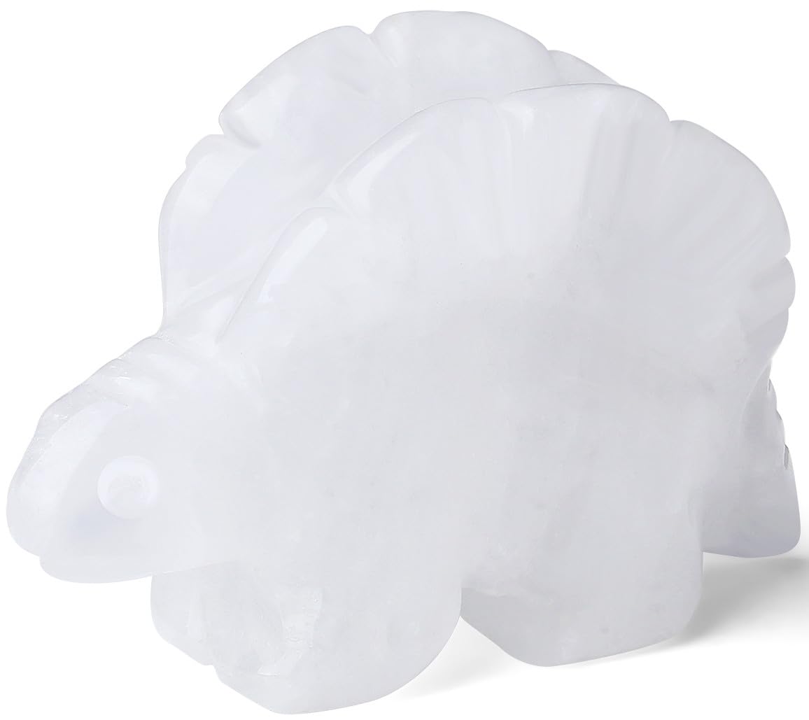 QINJIEJIE Clear Quartz Stegosaurus Crystal Decor Desk Stone Figurines Dinosaur Gemstones Statue Healing White Crystal Carved Reiki Gem Home Pocket Sculpture Room Office 2" Decoration Gift