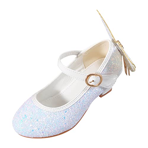 Rose Shoes for Girls Girls Wedding Dress Shoes Performance Shoes Sequins Butterfly Rhinestone Girls Princess Shoes Little/Big Child (White, 12 Little Child)