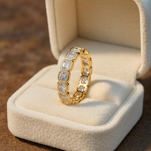 Bezel Set Asscher Cut Moissanite Wedding Band For Women Asscher Full Eternity Summer Jewelry Gift For Wife Minimalist Party Wear Proposal Band2