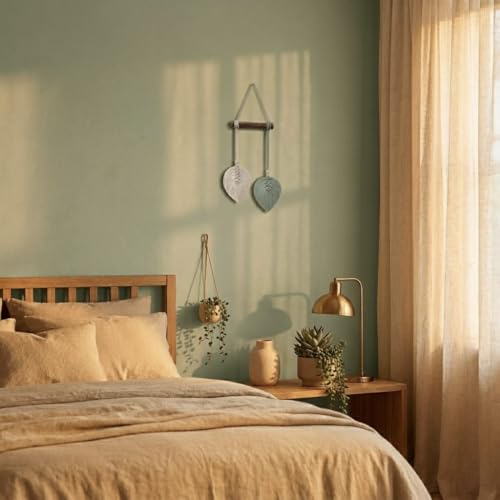 Image of AdFashionble Boho Macrame Wall Hanging Leaf Decor for Home, Living Room & Bedroom | Cotton Thread Art with Wooden Rod | Minimalist Handmade Wall Decoration | Aesthetic Nordic Wall Art for Home, Office & Gift Purpose Lenght- 58 cm Width- 15 cm (MINTGREEN & OFFWHITE)