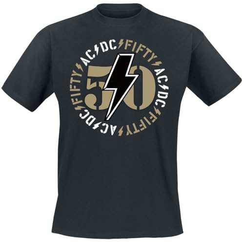 Photo de AC/DC Fifty Bold Emblem Homme T-Shirt Manches Courtes Noir L 100% Coton Regular/Coupe Standard