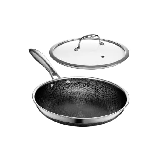 HexClad 10 Inch Hybrid Stainless Steel Frying Pan with Cooking Lid, Stay Cool Handle, PFOA Free, Dishwasher and Oven Safe, Non-Stick, Works with Induction Cooktop, Gas, Ceramic, and Electric Stove