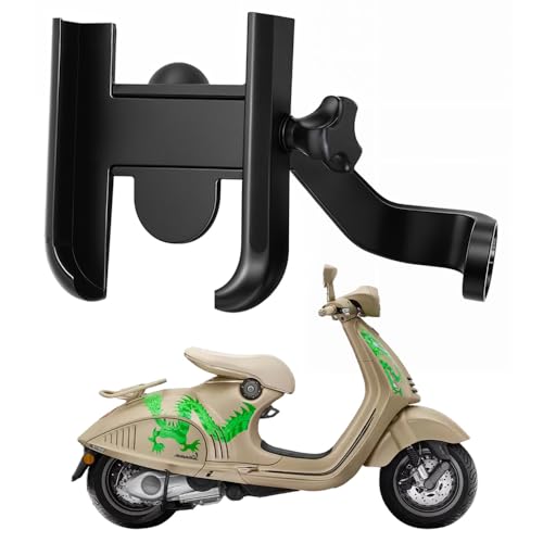 Image of WHIPONE Metal CNC Mobile Holder for Scooter, Scooty & Motorcycle Compatible for Vespa 946 Dragon, Mirror Mount, 360 Rotation, Strong Anti-Slip Grip, Wide Adjustable Fit for All Smartphones (Black)