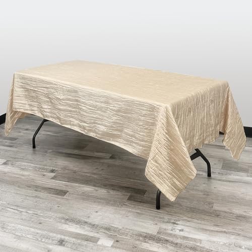 YOUR CHAIR COVERS - 60 x 102 inch Rectangular Crinkle Taffeta Tablecloth - Champagne, Rectangle Table Linens for 6 ft Rectangular Tables, Wedding Crushed Table Cloth