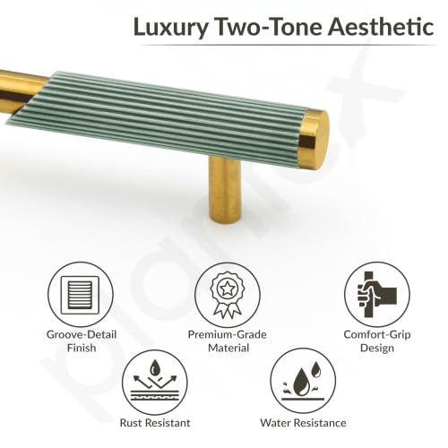 Image of Plantex Stainless Steel & Aluminium Cabinet Handle /900mm Wardrobe Handle for Home /Cupboard Door Pull-Push Handles for Hotel /Office - Pack of 2 (DTC-3960, Green & Gold)