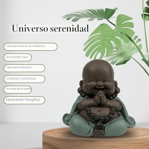 Miniatura 2 de Estatua Boudha Rieur - Decoración Zen Y Feng Shui - Para Crear Un Ambiente Relajante Y Espiritual - Idea De Regalo Original - Ancho: 9 Cm - Color: Verde Y Marrón - Zen Light