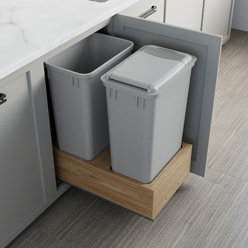 Image of Dowell Double 50Qt Undermount Trash Pull-Out Waste Container with Full Extension Soft-Close Slides, Bottom Mounted, Face Frame /Frameless Min. Cabinet Opening: 15-1 /2 Inch Wide-4008 0218 50