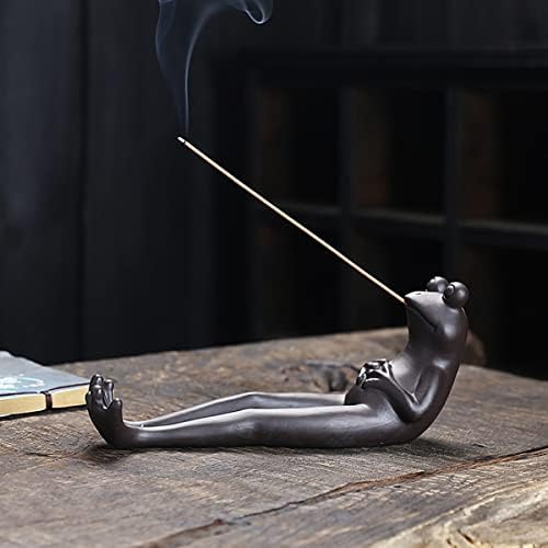 ChangWanna Frog Incense Stick Holder - Ceramic Insence Burner Ash Catcher, Insense Stand with 45 Sandalwood Incense Sticks, Frog Ornament for Aromatherapy/Yoga/Meditation/Home Living Room Office Decor