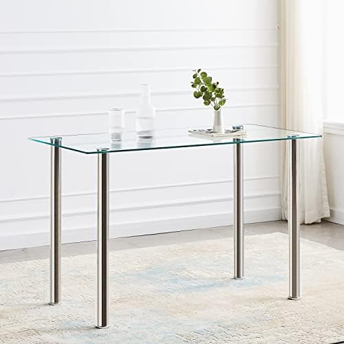 Transparent Glass Dining Table with Chrome Legs Minimallist Clear Glass Kitchen Table for Resturant/Dinnet/Home KitchenSmall Space