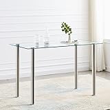 Transparent Glass Dining Table with Chrome Legs Minimallist Clear Glass Kitchen Table for Resturant/