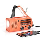 Linwtrid Solar Radio, Tragbar Kurbelradio Dynamo Radio mit AM/FM 5000mAh Akku Wiederaufladbare Powerbank Notfall-Radio LED Taschenlampe Leseleuchte für Wandern, Camping, Ourdoor, Notfall (Orange)