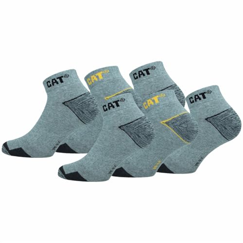 Caterpillar 6/12 Paires Chaussettes Travail Sneaker Hommes Prévention des Accidents Talon et Pointe Renforcées Coton, Gris Melange, 39-42