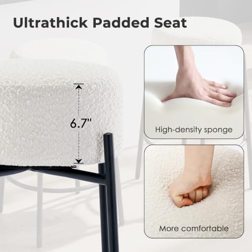 Set de 4 Butacos Modernos para Barra 26" Sin Respaldo, Asiento Redondo Acolchonado Blanco con Giratorio 360° para Isla de Cocina y Pub en Casa miniatura 5