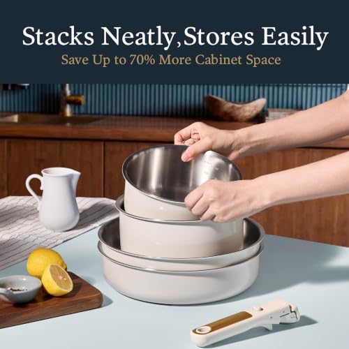 Image of CAROTE 21 PCS Stainless Steel Cookware Set, Pots and Pans Set Non Toxic, Dishwasher Safe, White