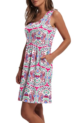 Image of WIHOLL Women's Summer Dress 2026 A-Line Sleeveless Casual Sundress with Pockets Floral /Solid