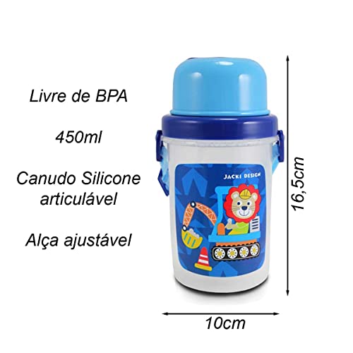 Garrafinha Squeeze 450ml Infantil Menino Azul Leão