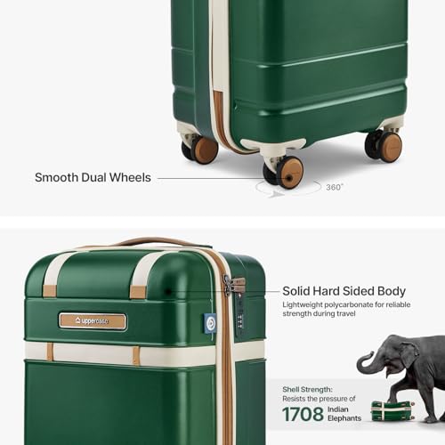 Image of uppercase Chester Cabin Size Trolley Bag for Travel | 360 8 Wheels Hard Luggage with TSA Lock, Anti-Theft Zippers | Hard Sided Polycarbonate Small Suitcase for Both Men & Women (Green)