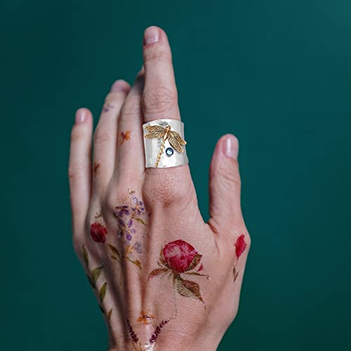 Dragonfly Full Finger Wide Bands Ring For Women Girls,S925 Sterling Silver Animal Insect Engraved Cocktail Party Punk Ring,Wide Chunky Thumb Index Finger Statement Boho Ring Jewelry (Ring_A, 11) #TOP1