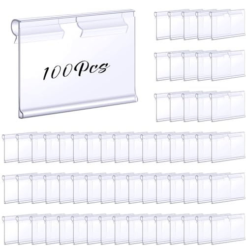 Tatuo 100 soportes de etiquetas de alambre de plástico transparentes reutilizables para etiquetas de precio, estante de exhibición para despensa, mercancía minorista, contenedores de supermercado