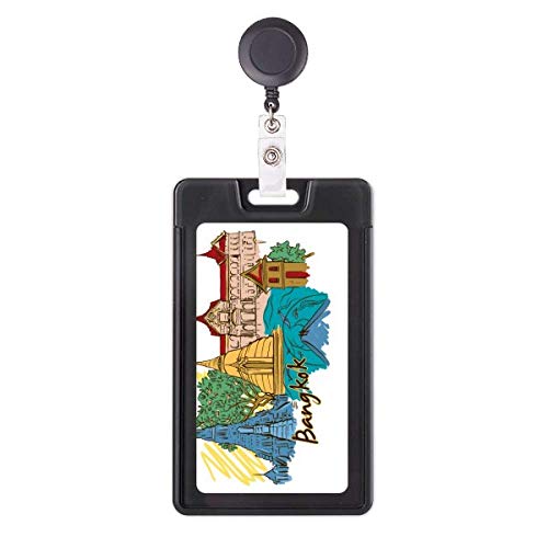 Funda retráctil para tarjeta de insignia de acuarela de Bangkok anticaídas