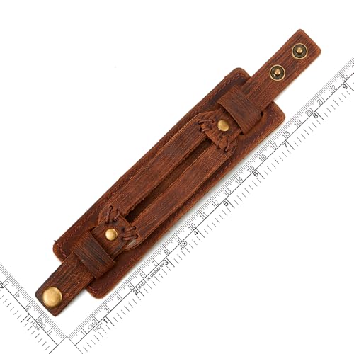 Pulsera de cuero genuino marrón metálico para hombre miniatura 6