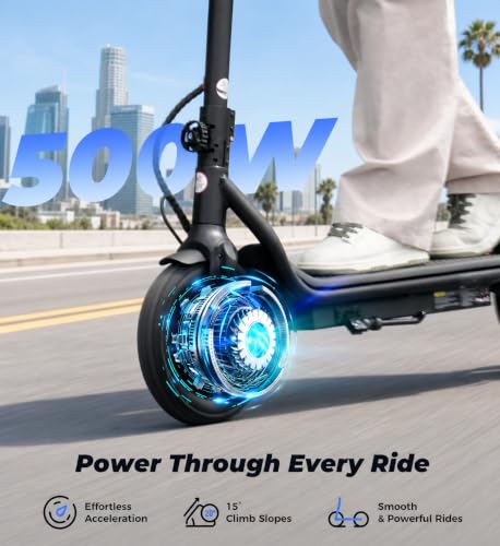 Image of Electric Scooter, 21 /28 Miles Range, 18 /22 /25 MPH Speed Electric Scooter for Adults, 500 /750W Motor, 10 inch /8.5 inch Pneumatic Tires Scooter with Dual Braking, Foldable Escooter for Commuting & Campus Use
