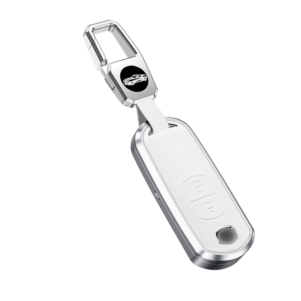 Ontto Cover Telecomando Auto In Pelle E Metallo Per Mazda 2/3/5/6/CX-3/CX-5/CX-7/CX-9/MX-5 - Guscio Protettivo Con Portachiavi, 2 Tasti, Bianco