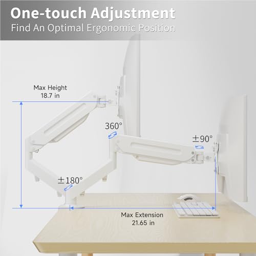 Image of Suptek Monitor Mount Gas Spring Monitor Arm Desk Mount Fully Adjustable Fits 17 20 22 23 24 26 27 32 35 inch Monitors Weight Capacity up to 24.25 lbs, White