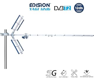 EDISION YAGI 12db Antenna TV Digitale Terrestre UHF 21-48 esterno, con filtro 5G LTE, per Ricezione il segnale Digitale Terrestre DVB-T/T2, Frequenze 470-694Mhz, Lunghezza 101cm, LTE700, Blu