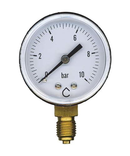 SOMATHERM FOR YOU, Manomètre 8/13 Mâle 10 bar - Raccordement radial - Cadran Ø50mm - Précision classe 1,6 - Fluide non corrosif - Boîtier ABS anti-choc - Verre plexiglas