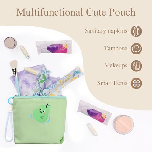Image of Canvas Period Pouch Soft First Period Kit Bag Small Discreet Menstrual Cup Pad Pouch Cute Sanitary Napkin Storage Bag Tampon Holder Multi-purpose Feminine Bag Geen