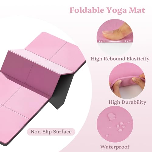 Foldable Yoga Mat Non Slip, Pilates Fitness Mats - 72" x 24" x 0.16" Extra Width ＆ Thick, Anti-Tear Exercise Mat with Carrying Strap and Bag, Workout Mats for Stretching,Yoga Studio,Gym or Home Workouts by Vkotniku - Image 4