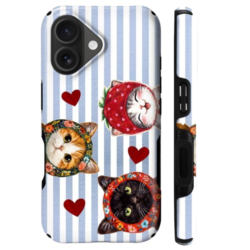 Coque compatible iPhone 16 Plus MagSafe antichoc hybride rigide motif fraise chat à capuche