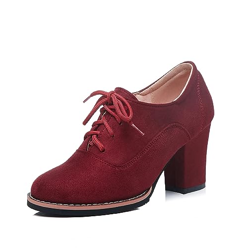 UMore Otoño Mujer Tacones Altos Vintage Gamuza con Cordones Zapatos de Negocios Elegantes Bombas de Punta Redonda Color sólido Oficina Carrera Zapatos Oxford UMore Otoño Mujer Tacones Altos Vintage Gamuza con Cordones Zapatos de Negocios Elegantes Bombas de Punta Redonda Color sólido Oficina Carrera Zapatos Oxford