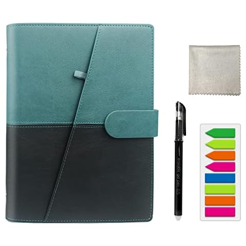 HOMESTEC Reusable Smart Notebook - A5, Blue PU Leather with Storage Function, 6 Page Styles, Endlessly Reusable Note Pad, Pen, Self-Stick Notes and Wipe Included (Lined and Dot-Grid Pages) Cover