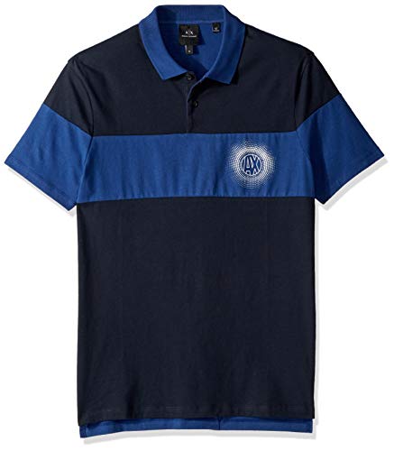 A|X Armani Exchange Men's Short-Sleeve AX Logo Polo Shirt, Navy W/Blue Depths, S