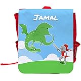 PRODUKT: Kinder-Rucksack mit dem abgebildeten Namen und Motiv mit Ritter und Drache für Jungs