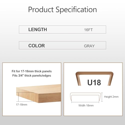 Image of 16 ft Flexible Self Adhesive Veneer Edge Banding Peel and Stick Edge Trim Guards (Gray, 3 /4 inch)