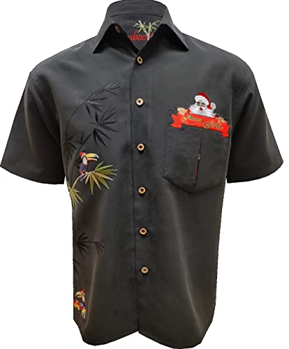 Bamboo Cay Merry Christmas Shirt Men Short Sleeve Embroidered Button-Down Shirts