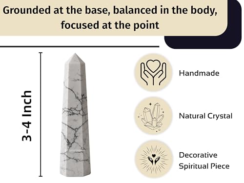 Image of Certified Howlite Crystal Tower Obelisk Point for Chakra, Healing and Balancing - AAA Grade Original Certified Gemstone Agate for Reiki Meditation Yoga Spiritual (3-4 Inches)