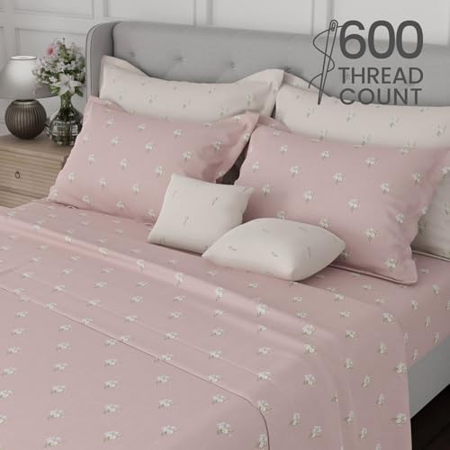 Image of BOUTIQUE LIVING Luxe Loom Blooming Dales 100% Cotton 600 TC Pink Floral King Bedding Set
