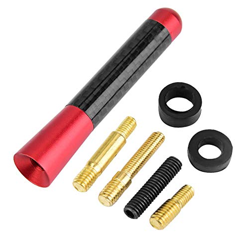 Acouto Car Antenna 3 Inch Carbon Fiber Universal Car Modification Screw Radio Antenna Short Car Antenna Aerial Replacement (Red)