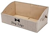 Picture of Geyecete dog toy basket Large dog toy bin dog toy box storage box - Foldable Fabric Trapezoid Organizer Boxes with Handle, Collapsible Basket for Dog Toys (KhakiStripe-DOG)