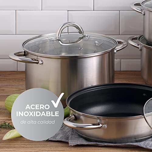 Batería de cocina RENBERG Alexander: olla alta de acero inoxidable de 9,5L con fondo encapsulado 7