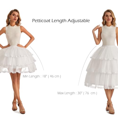 Women’s 3 Hoop Petticoat White Crinoline Underskirt for Cosplay Lolita Retro Dress Length Adjustable PPT6303