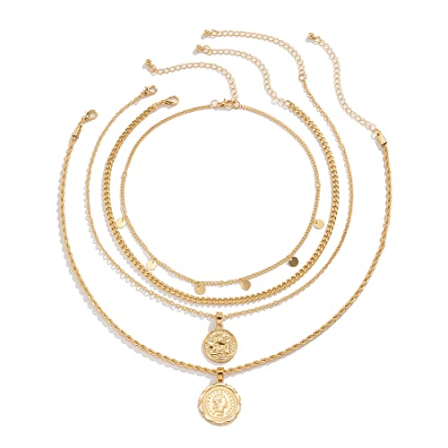 MJartoria Layered Necklaces for Women Trendy Retro Coin Pendant Chain Necklaces Dainty Link Chain Choker Necklaces for Jewelry Birthday Gifts (Golden)